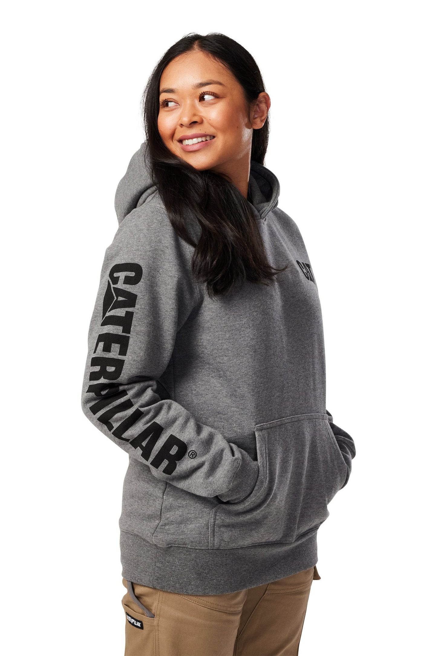 CAT - Womens Trademark Banner Pullover Hoodie (Dark Heather Grey)