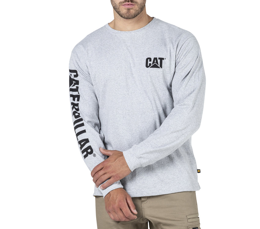 CAT - Trademark Banner Long Sleeve Tee (Heather Grey)