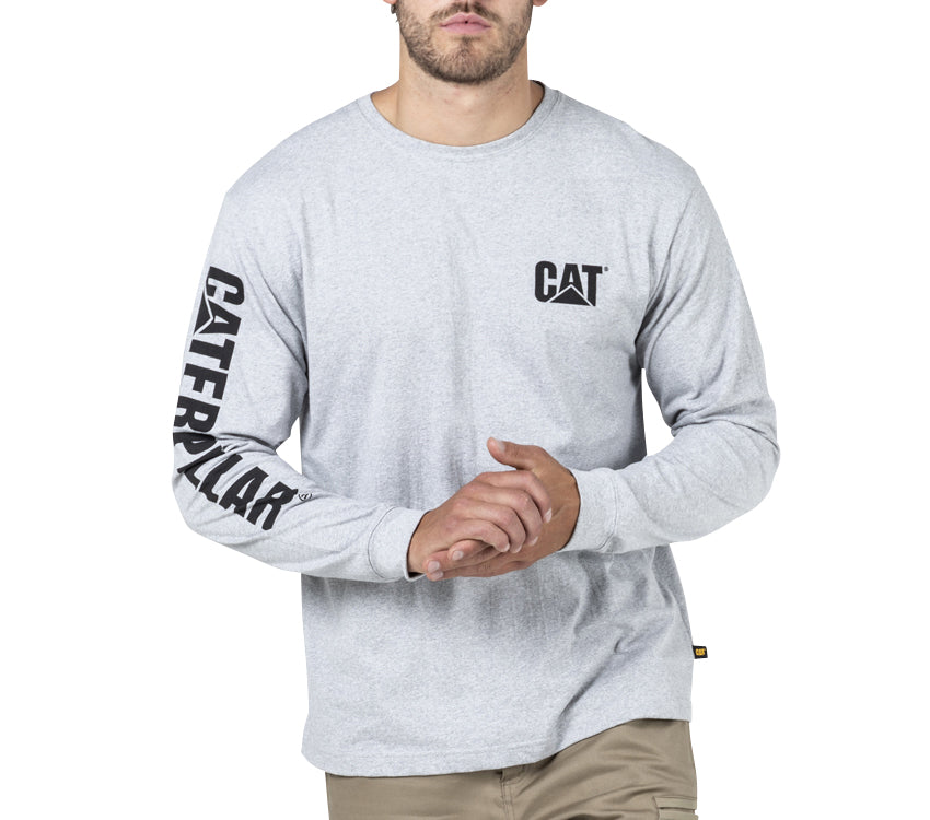 CAT - Trademark Banner Long Sleeve Tee (Heather Grey)