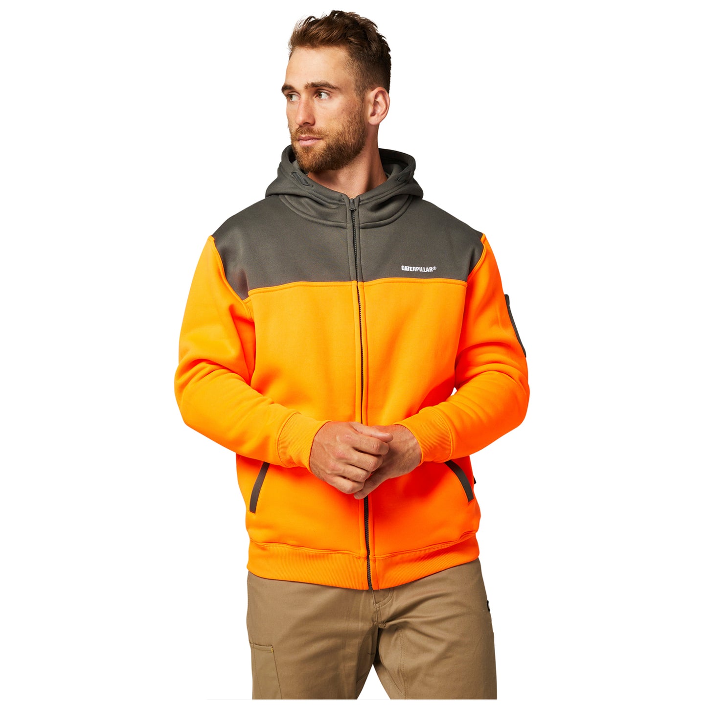 CAT - Hi Vis Full Zip Hoodie (Hi Vis Orange/Grey)