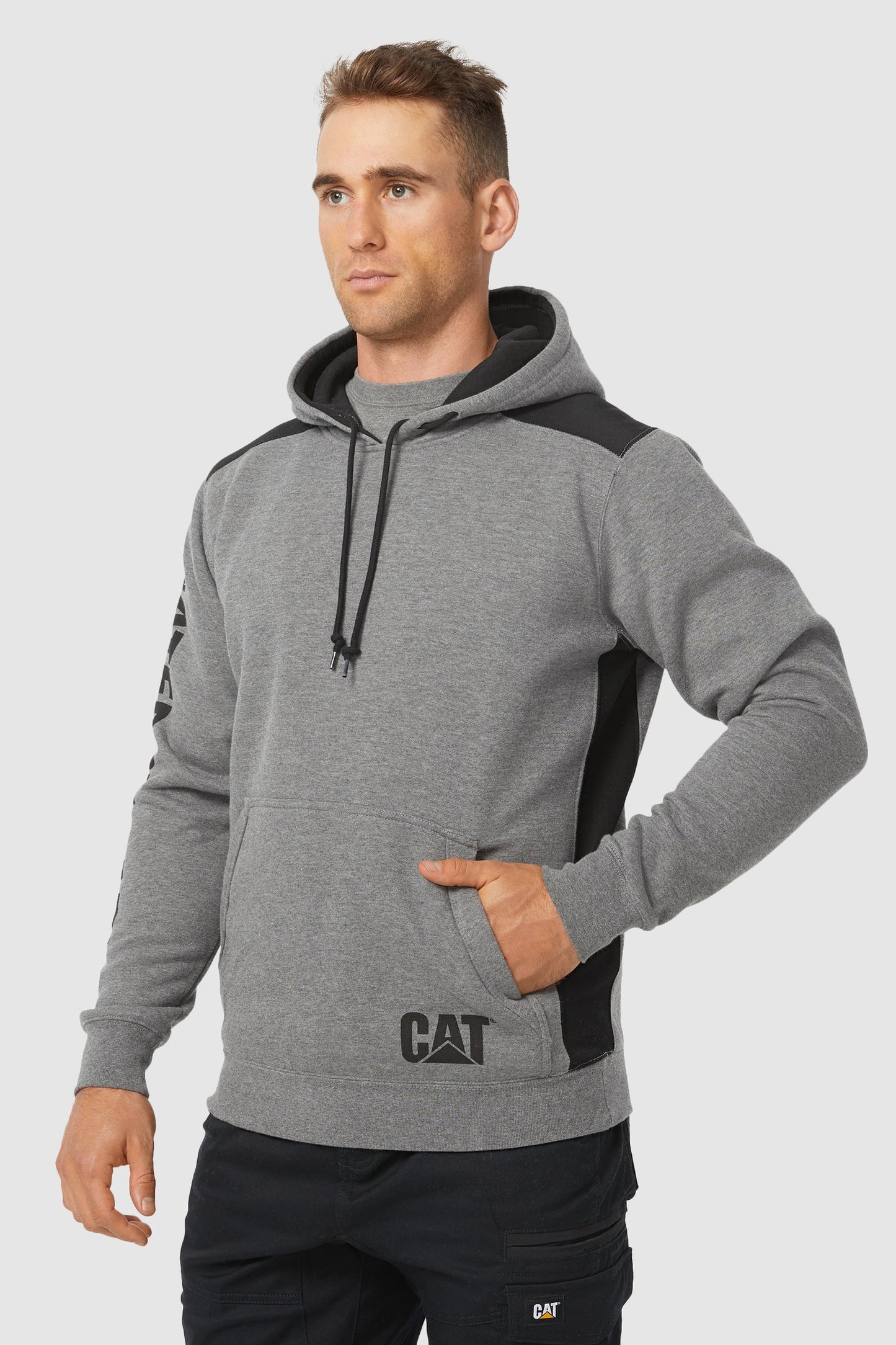 CAT - Logo Panel Hooded Sweatshirt (Dark Heather Grey)