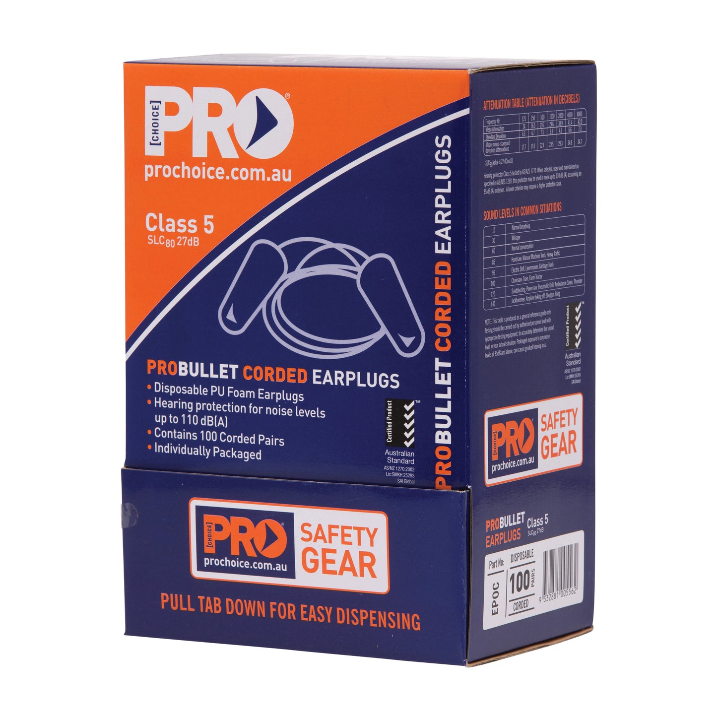 Pro Choice - ProBullet Disposable Corded Earplugs - (100 Pairs Per Box) Class 5 - 27dB