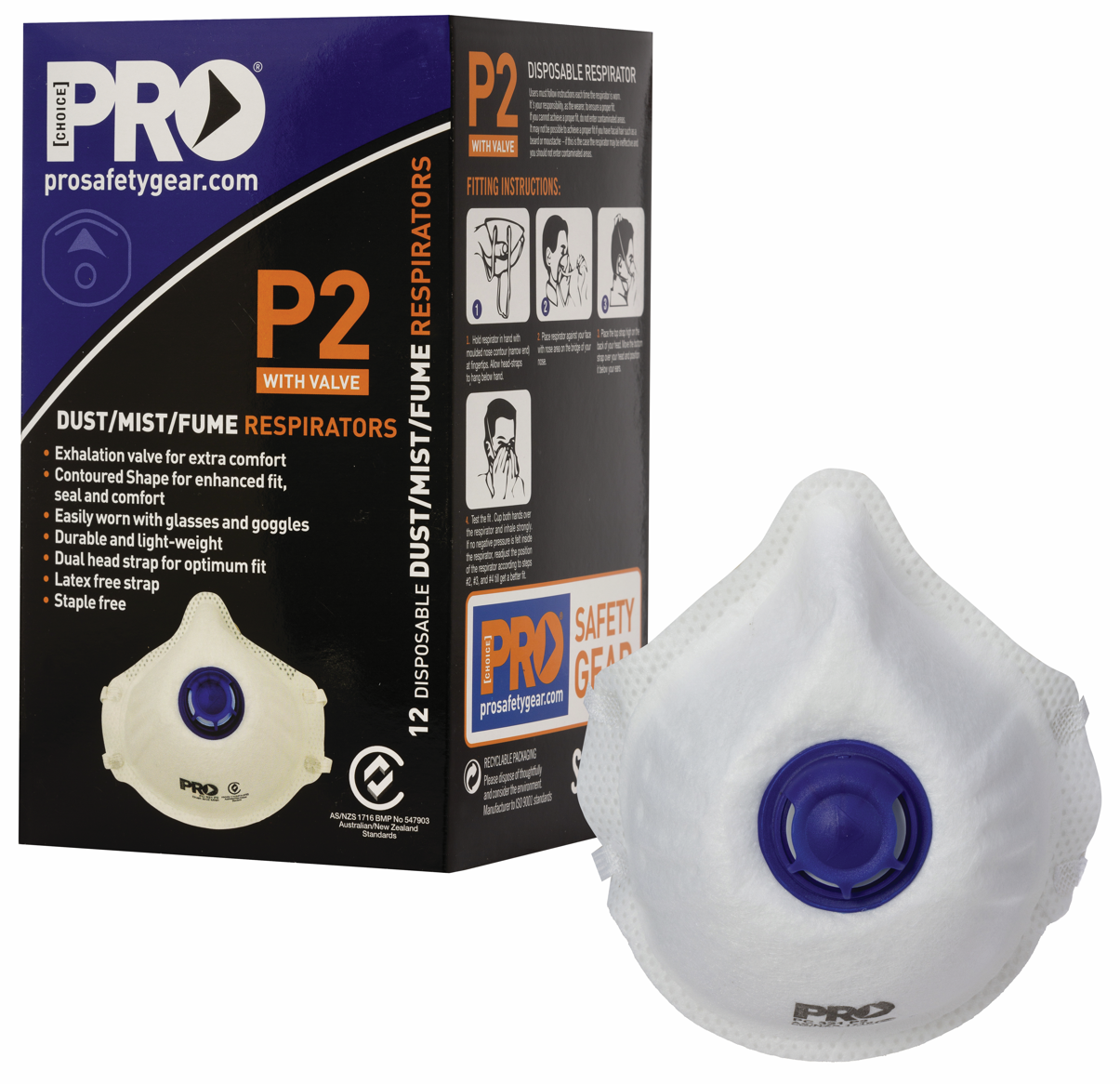 Pro Choice - Dust Mask Respirator P2 with Valve - (12 Pack)