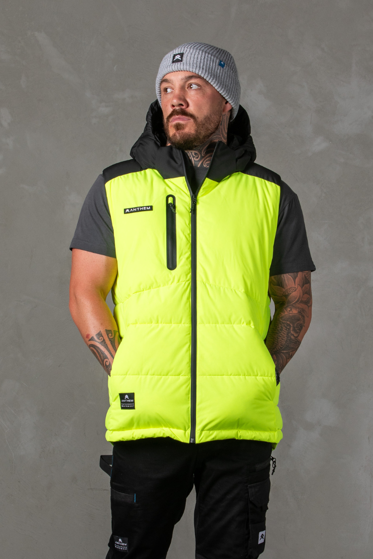 Anthem Hi Vis Puffer Vest (Hi Vis Yellow) – The Workwear Store