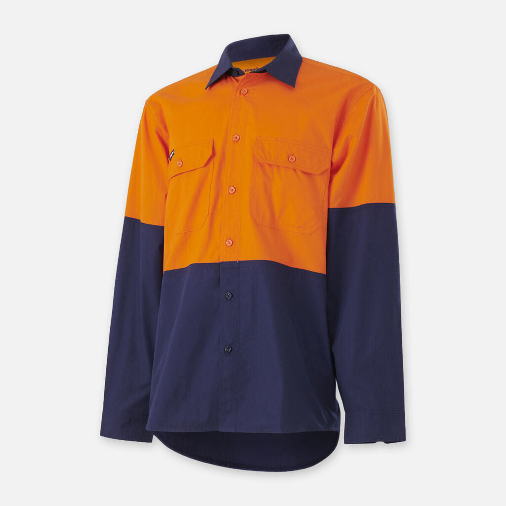 King Gee - Workcool Vented Spliced Shirt Long Sleeve (Orange/Navy)