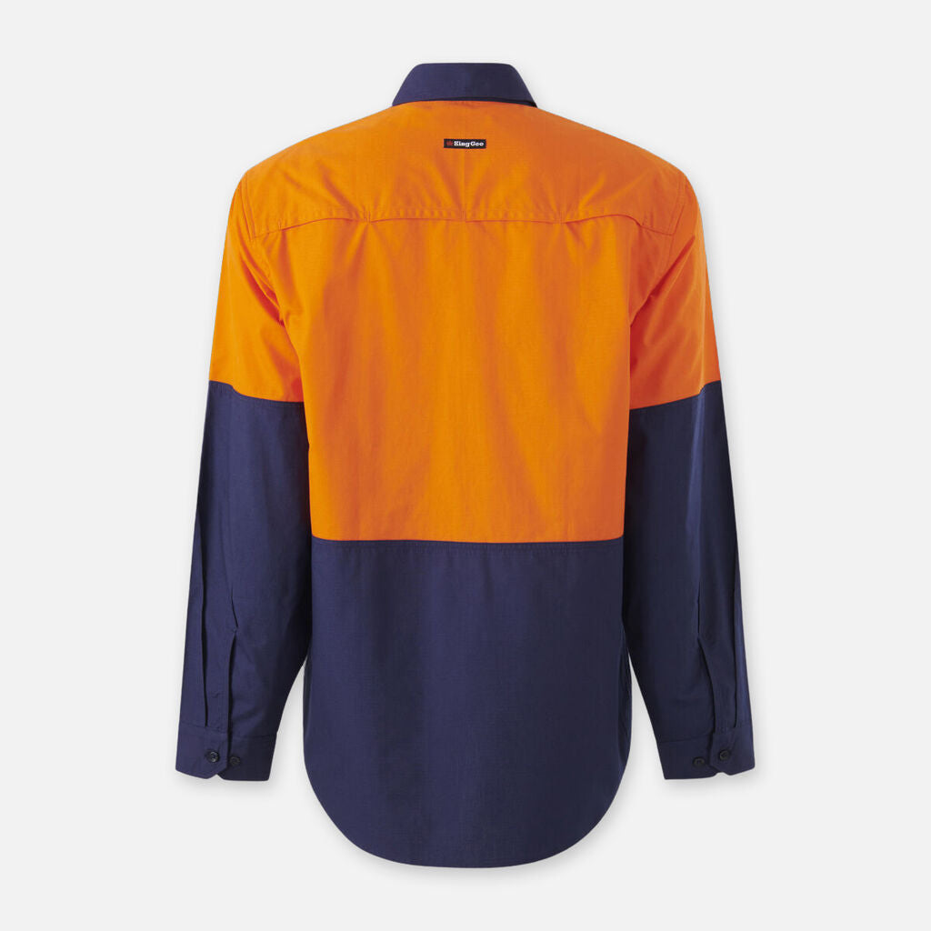 King Gee - Workcool Vented Spliced Shirt Long Sleeve (Orange/Navy)