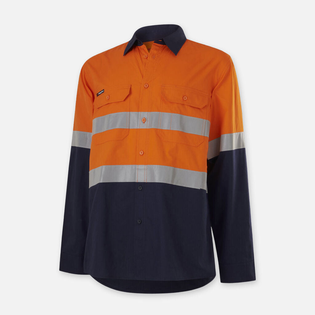 King Gee -Workcool Vented Splice Shirt Taped Long Sleeve (Orange/Navy)