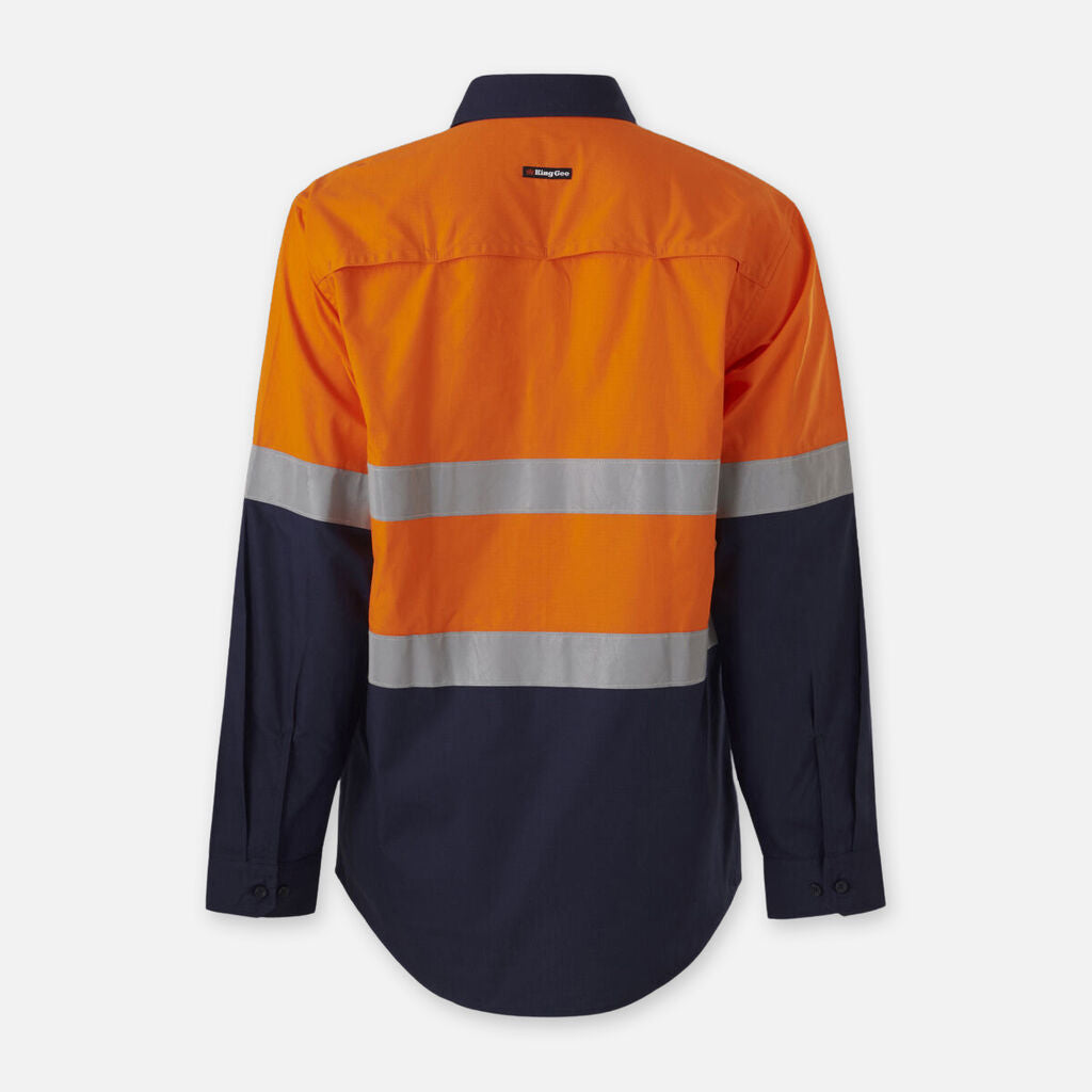 King Gee -Workcool Vented Splice Shirt Taped Long Sleeve (Orange/Navy)