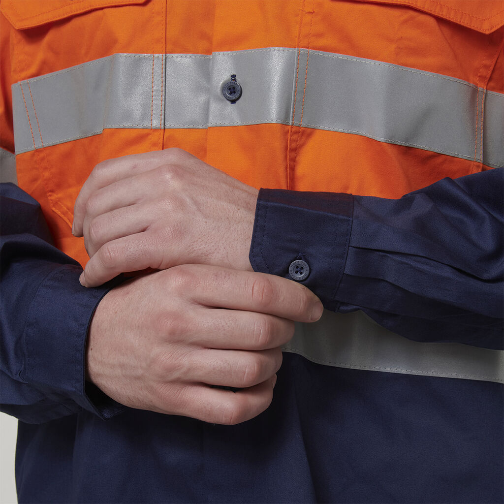Hard Yakka - Core Hi Vis Long Sleeve 2-Tone Taped Vented Shirt (Orange/Navy)