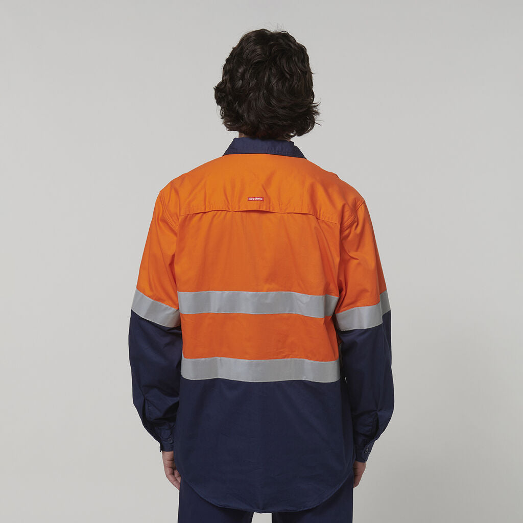 Hard Yakka - Core Hi Vis Long Sleeve 2-Tone Taped Vented Shirt (Orange/Navy)