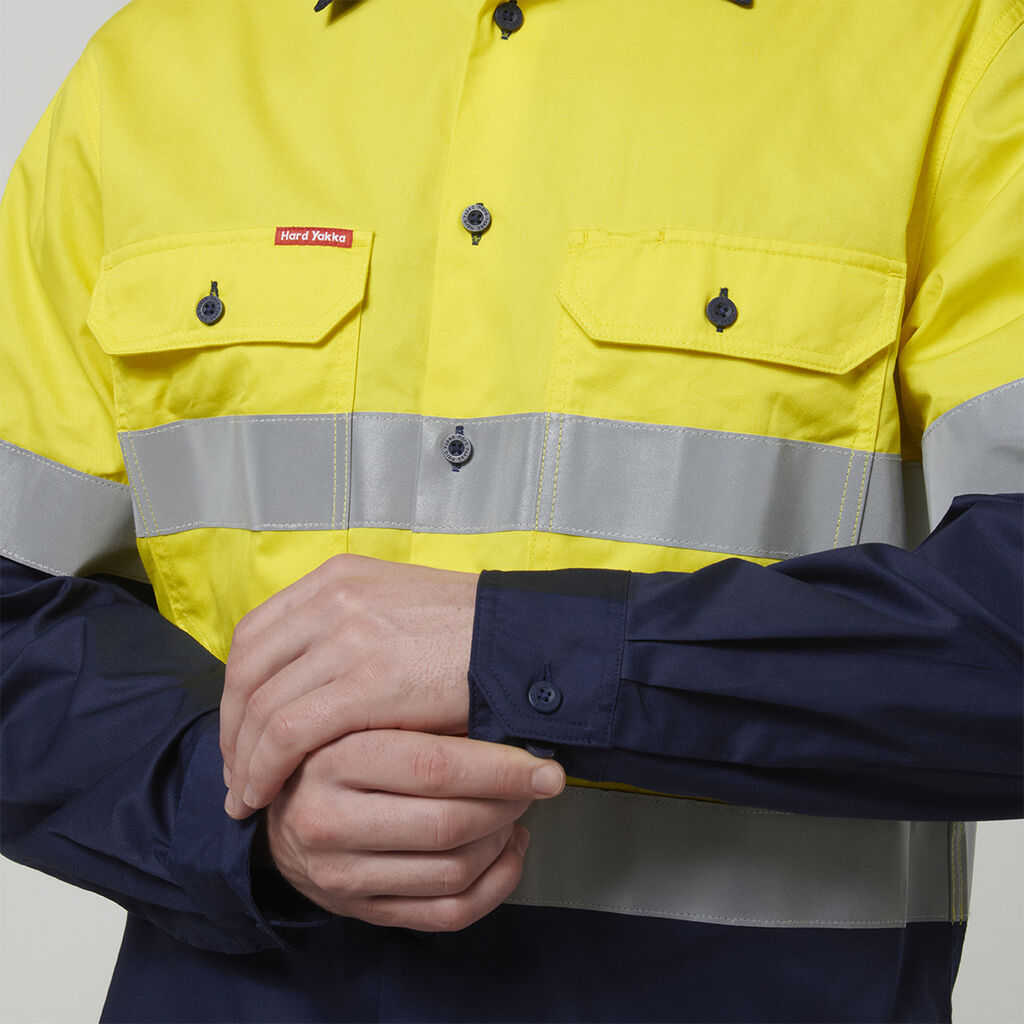 Hard Yakka - Core Hi Vis Long Sleeve 2-Tone Taped Vented Shirt (Yellow/Navy)