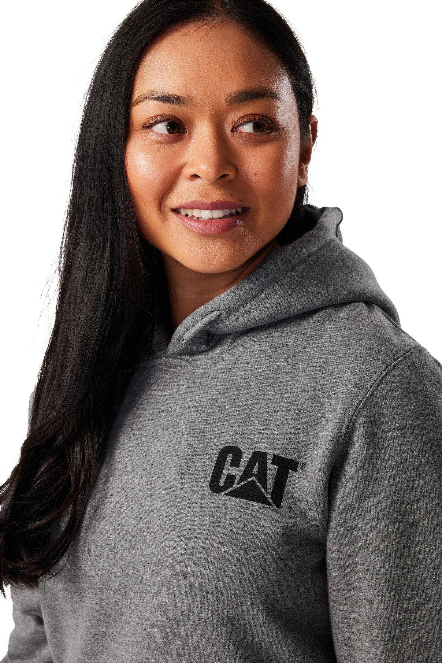 CAT - Womens Trademark Banner Pullover Hoodie (Dark Heather Grey)