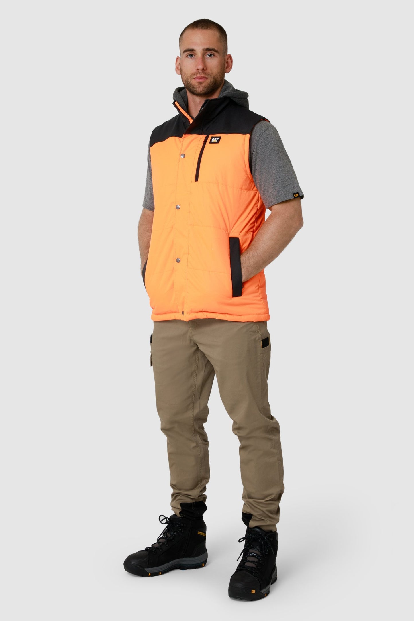 CAT - Hi Vis Hooded Work Vest (HI Vis Orange)