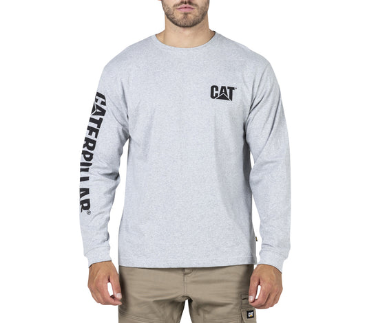 CAT - Trademark Banner Long Sleeve Tee (Heather Grey)