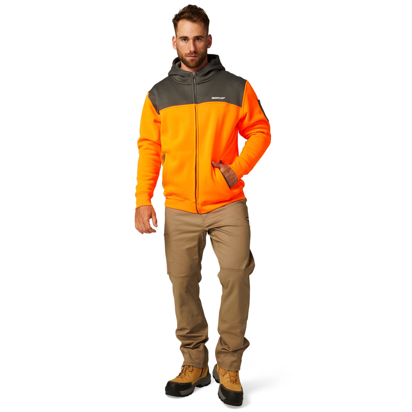 CAT - Hi Vis Full Zip Hoodie (Hi Vis Orange/Grey)