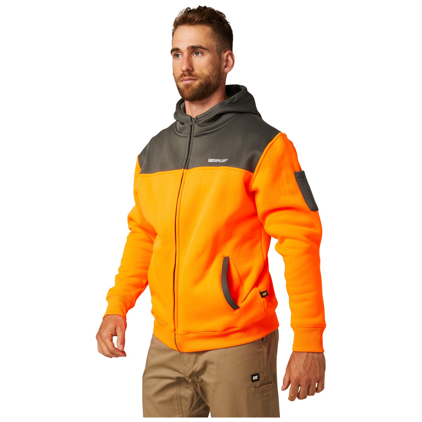 CAT - Hi Vis Full Zip Hoodie (Hi Vis Orange/Grey)