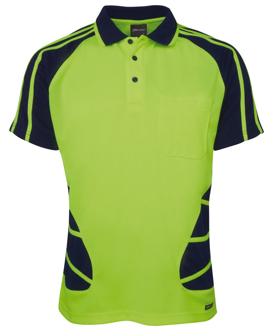 JBs Wear - Hi Vis Short Sleeve Spider Polo (Lime/Navy)