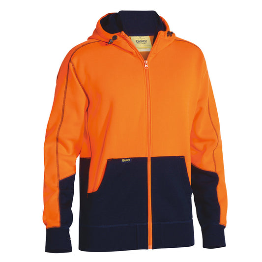 Bisley - Hi Vis Zip Front Fleece Hoodie (Orange/Navy)