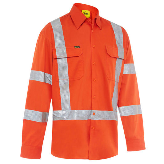 Bisley - X Taped Biomotion Hi Vis Cool Lightweight Drill L/S Shirt (Orange)