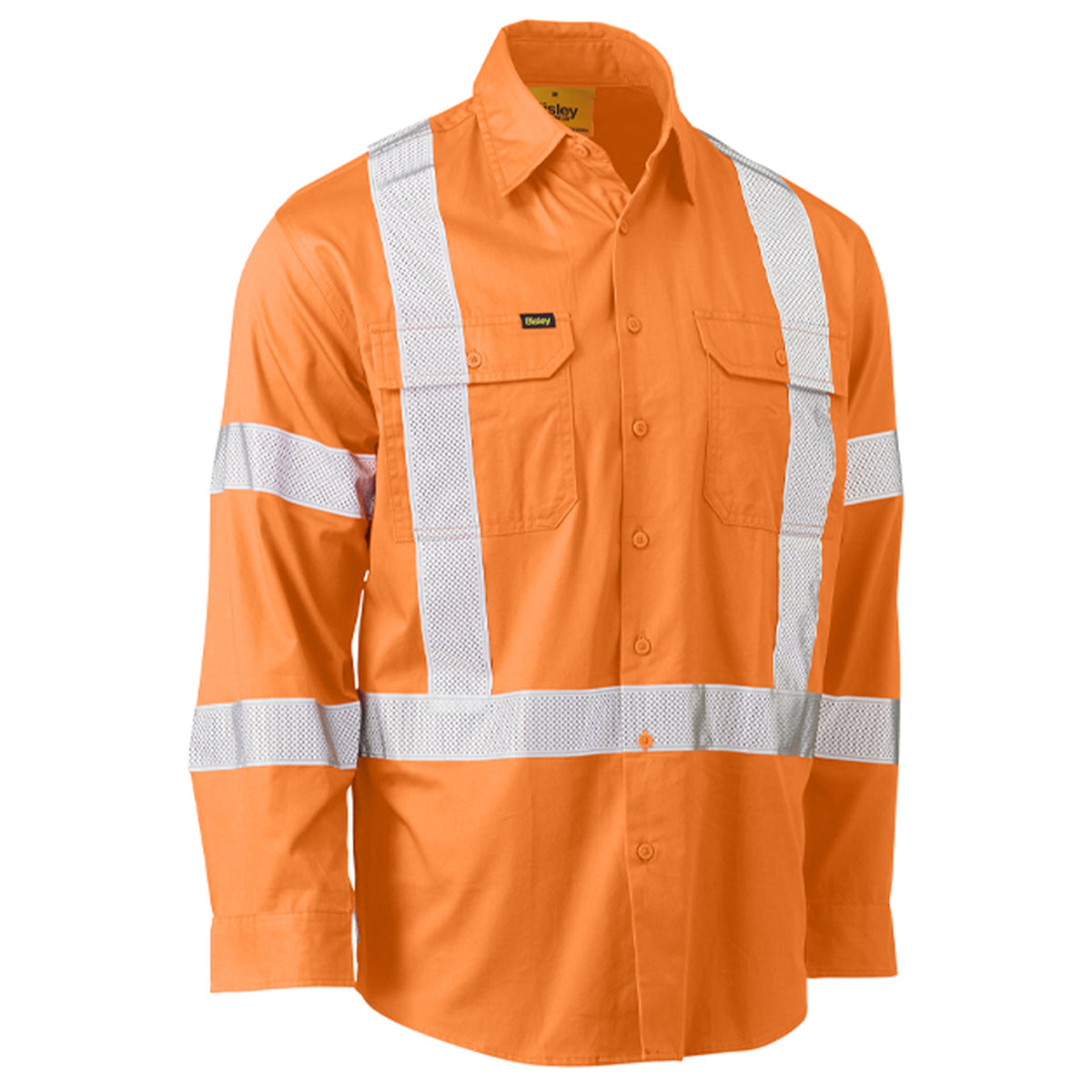 Bisley - X Taped Biomotion Hi Vis Cool Lightweight Drill L/S Shirt (Rail Orange)