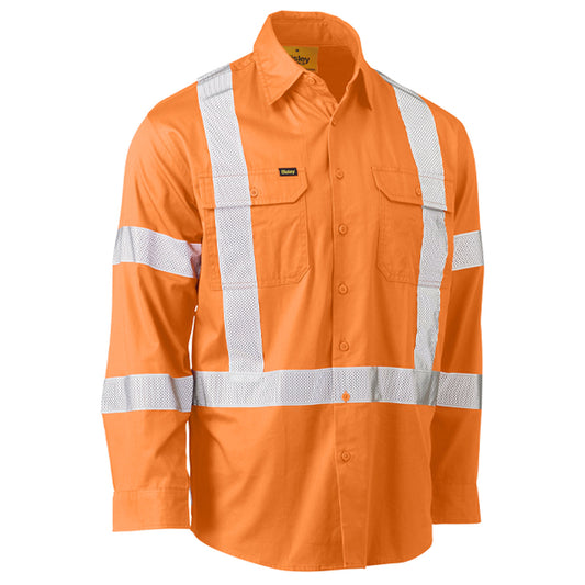 Bisley - X Taped Biomotion Hi Vis Cool Lightweight Drill L/S Shirt (Rail Orange)
