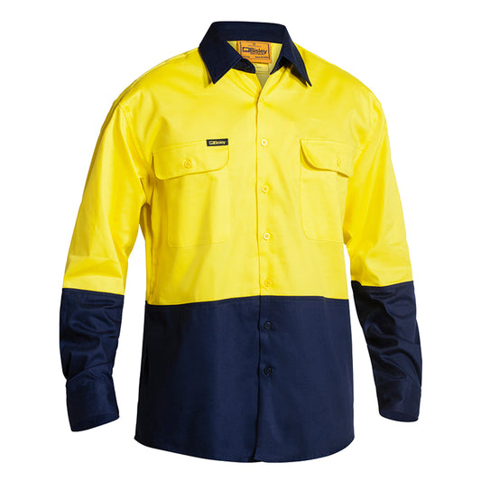 Bisley - Hi Vis Drill Long Sleeve Shirt (Yellow/Navy)