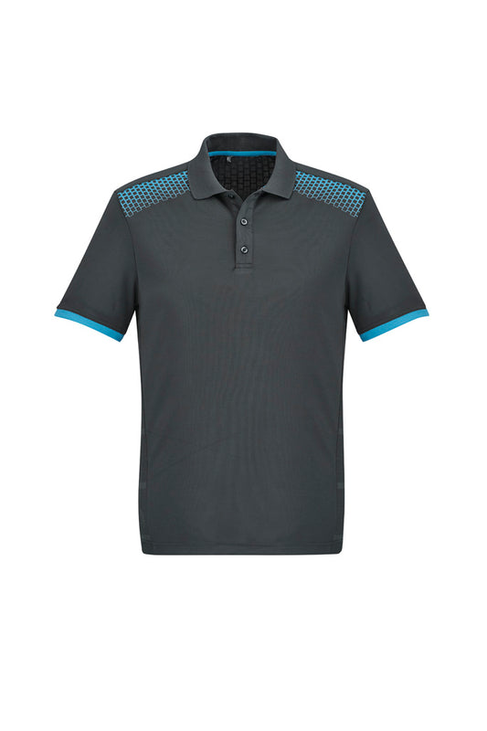 Biz Collection - Mens Galaxy Short Sleeve Polo (Grey/Cyan)