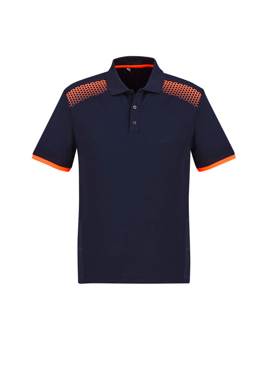 Biz Collection - Mens Galaxy Short Sleeve Polo (Navy/Fluoro Orange)