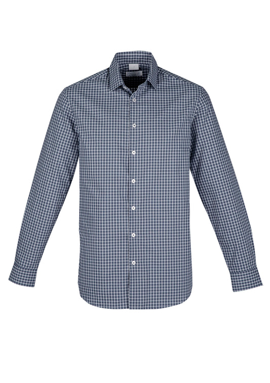 Biz Corporate - Mens Noah Long Sleeve Shirt (Storm Blue/White Check)