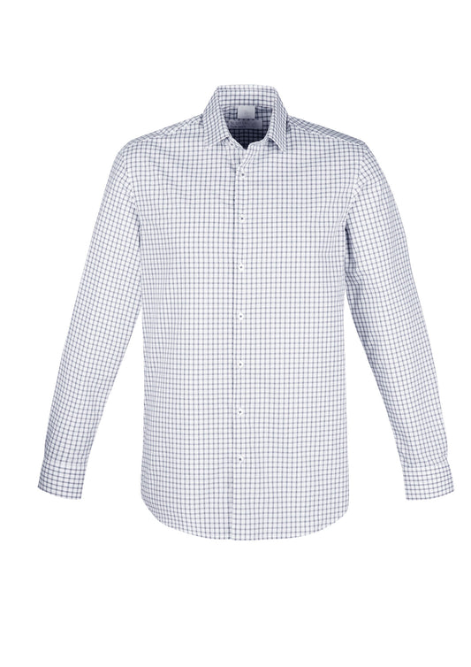 Biz Corporate - Mens Noah Long Sleeve Shirt (White/Storm Blue Check)