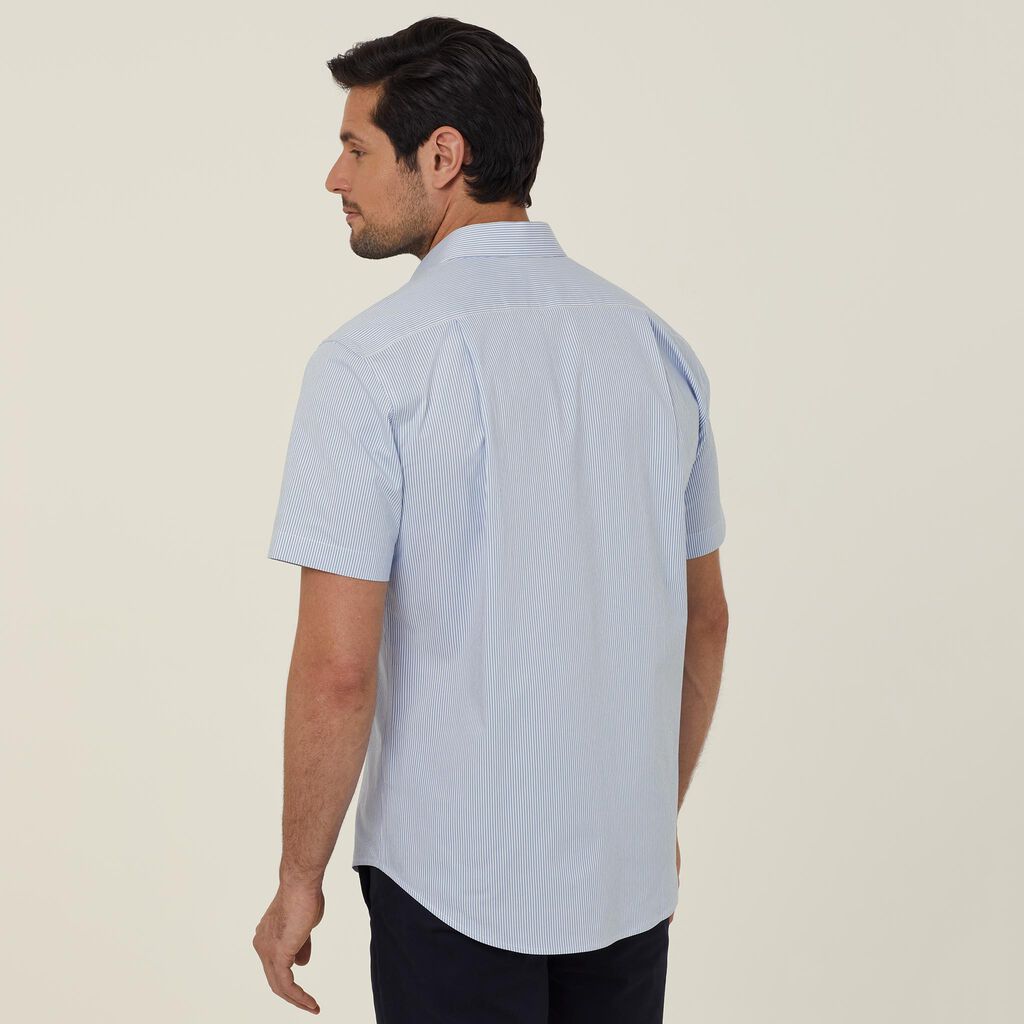 NNT - Avignon Fine Block Stripe Stretch Short Sleeve Shirt (Light Blue Stripe)