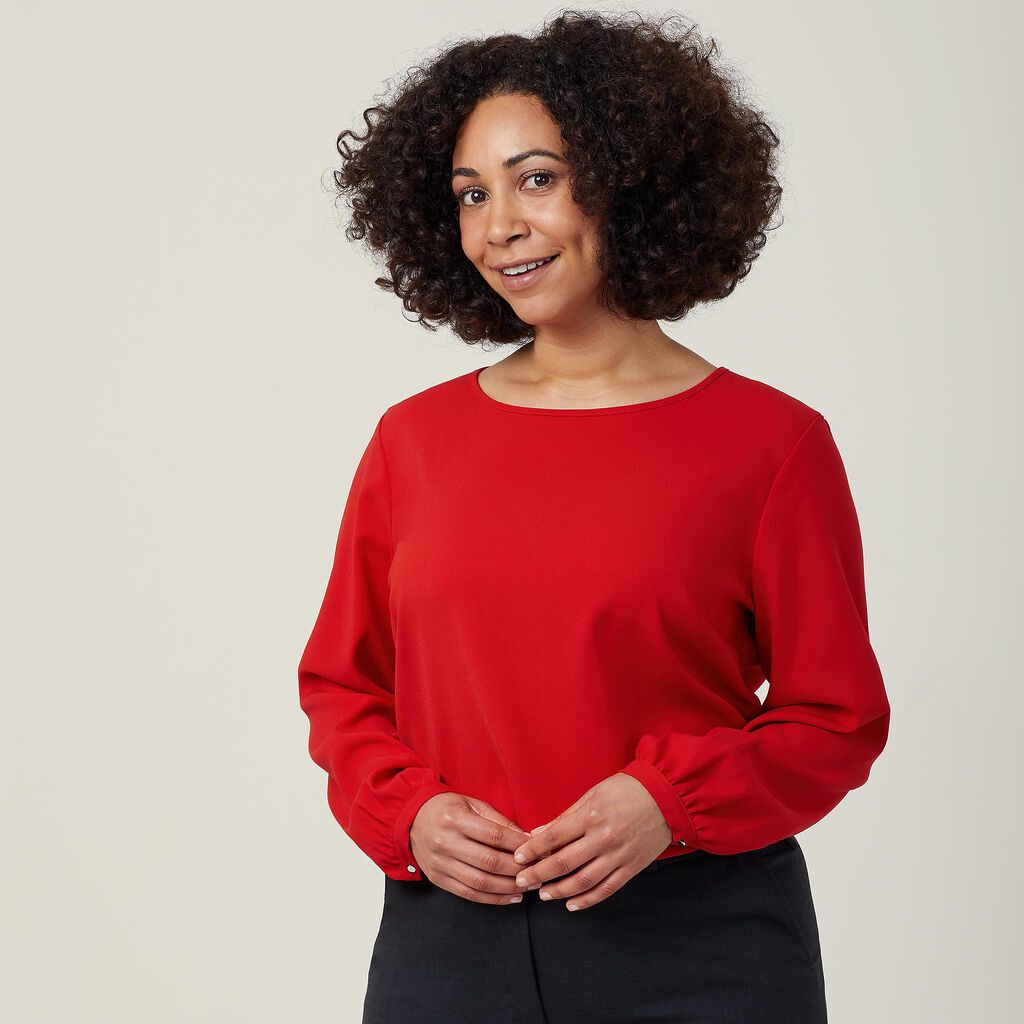 NNT - Heavy Stretch Georgette Long Sleeve Blouse (Red)