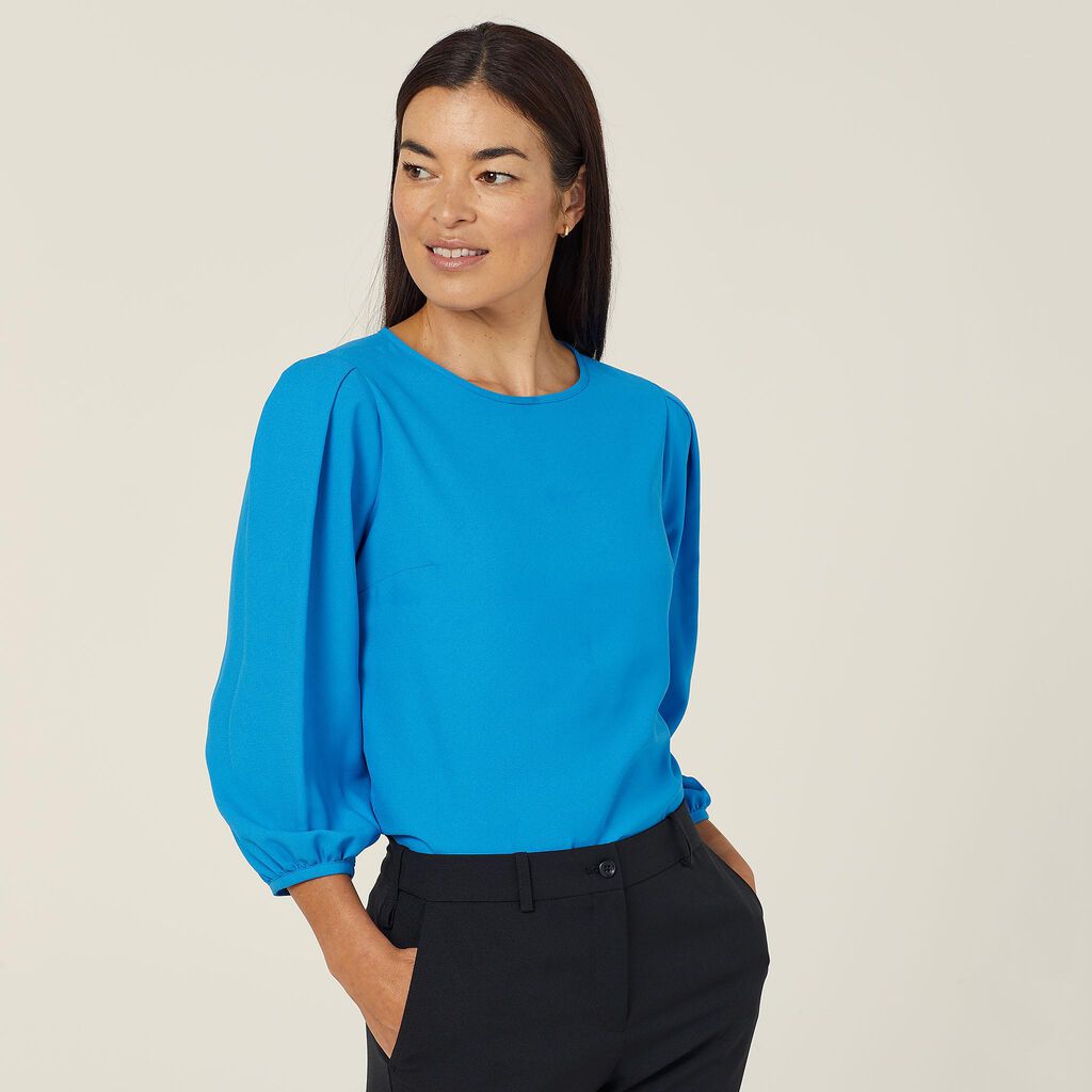 NNT - French Georgette 3/4 Sleeve Top (Cyan)