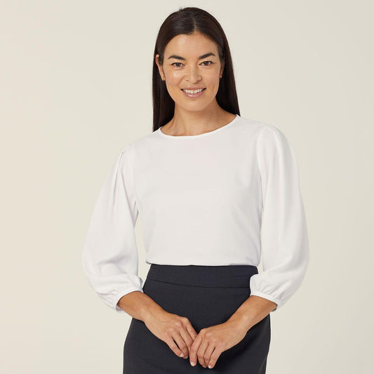 NNT - French Georgette 3/4 Sleeve Top (White)
