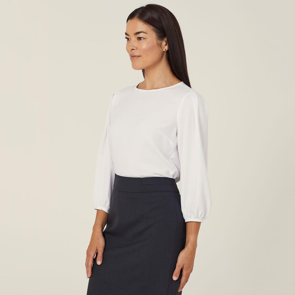 NNT - French Georgette 3/4 Sleeve Top (White)