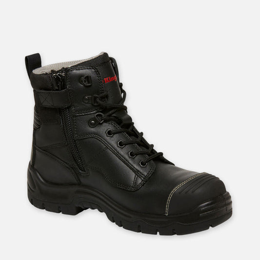 King Gee - Phoenix Zip Lace Safety Work Boot With Scuff Cap (Black)