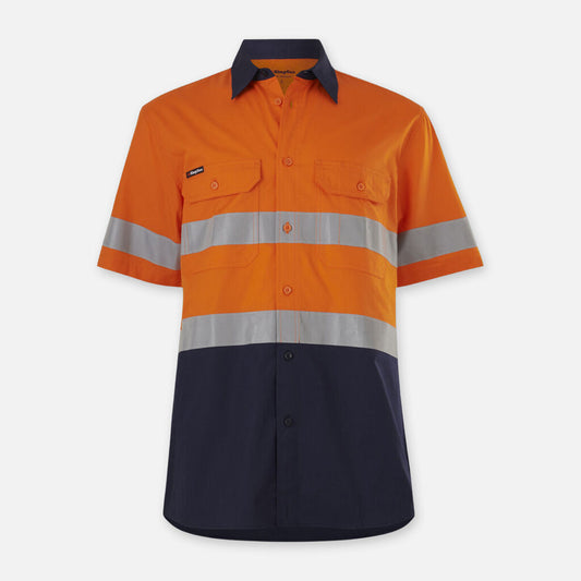 King Gee - Workcool Vented Splice Shirt Taped Short Sleeve (Orange/Navy)