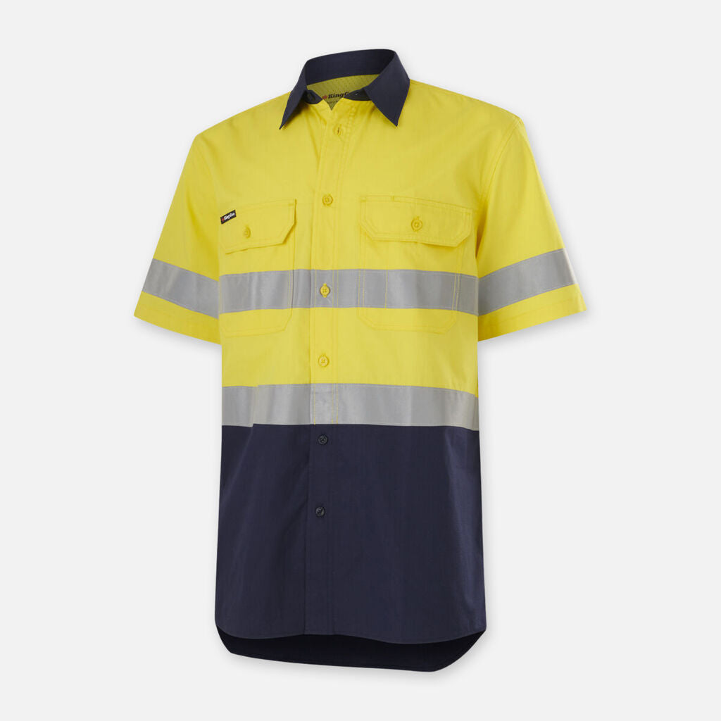 King Gee - Workcool Vented Splice Shirt Taped Short Sleeve (Yellow/Navy)