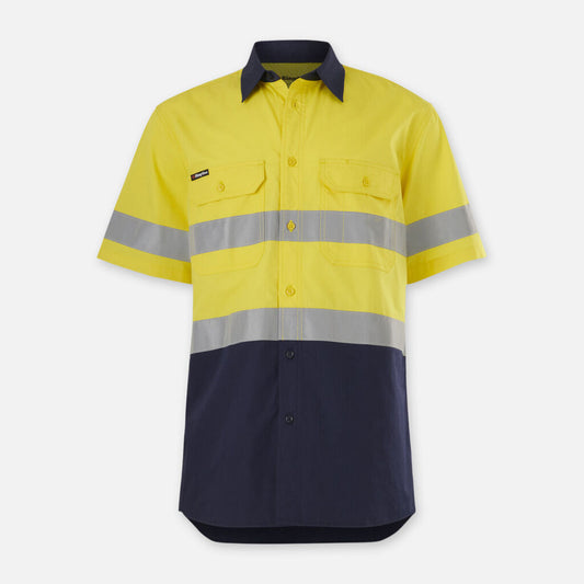 King Gee - Workcool Vented Splice Shirt Taped Short Sleeve (Yellow/Navy)