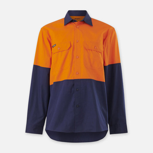 King Gee - Workcool Vented Spliced Shirt Long Sleeve (Orange/Navy)