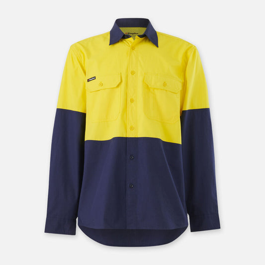 King Gee - Workcool Vented Spliced Shirt Long Sleeve (Yellow/Navy)