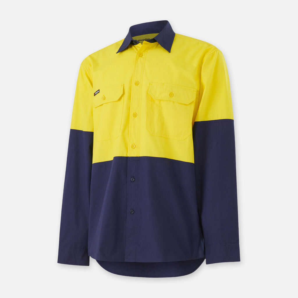 King Gee - Workcool Vented Spliced Shirt Long Sleeve (Yellow/Navy)