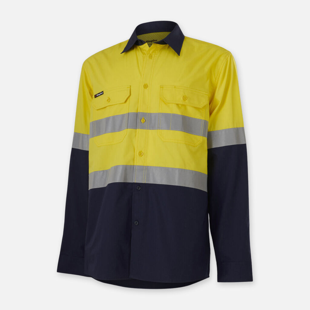 King Gee -Workcool Vented Splice Shirt Taped Long Sleeve (Yellow/Navy)
