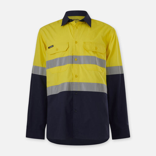King Gee -Workcool Vented Splice Shirt Taped Long Sleeve (Yellow/Navy)