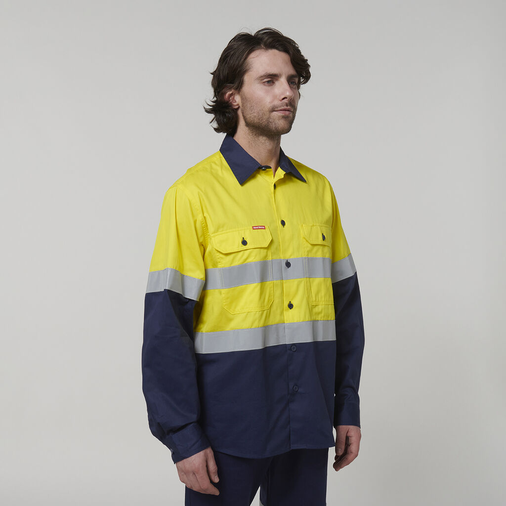 Hard Yakka - Core Hi Vis Long Sleeve 2-Tone Taped Vented Shirt (Yellow/Navy)