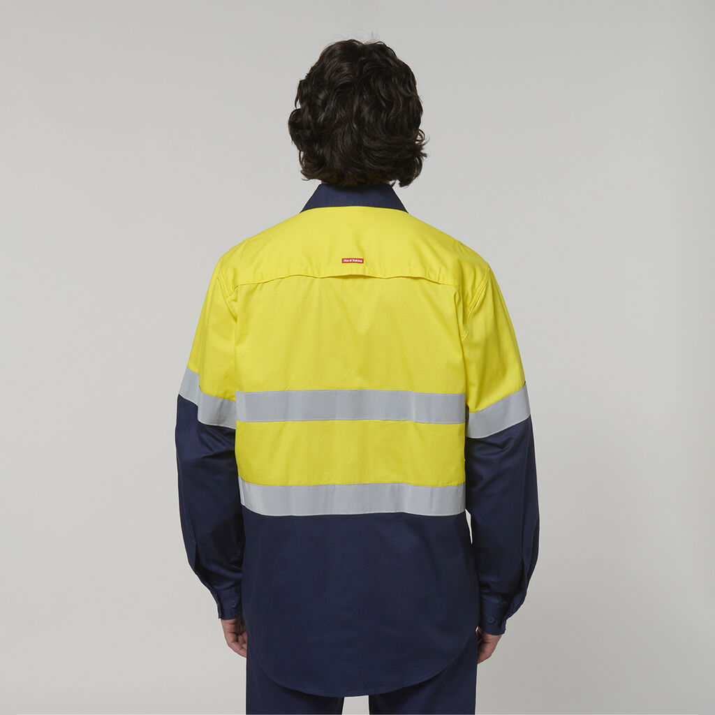 Hard Yakka - Core Hi Vis Long Sleeve 2-Tone Taped Vented Shirt (Yellow/Navy)
