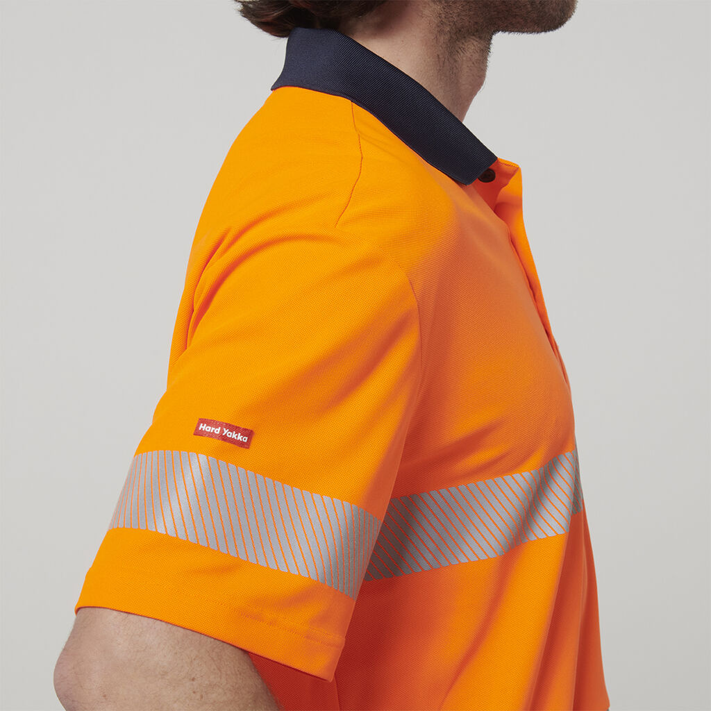 Hardyakka - Short Sleeve Taped Hi-Vis Polo (Orange/Navy)